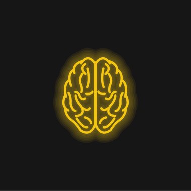 Brain Upper View Outline yellow glowing neon icon clipart