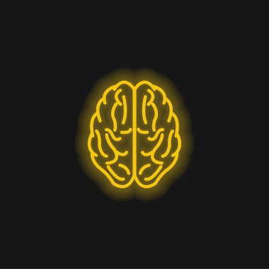 Brain Upper View Outline yellow glowing neon icon clipart