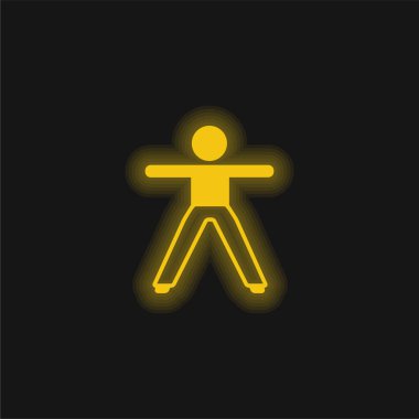 İki kolu ve bacağı geren çocuk sarı parlak neon ikonu