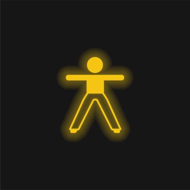 Boy Stretching Both Arms And Legs yellow glowing neon icon