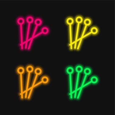 Acupunture Neon vektör simgesi parlayan dört renk iğnesi