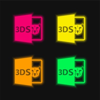 3DS Dosya Biçimini Aç Dört Renkli neon vektör simgesi
