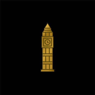 Big Ben gold plated metalic icon or logo vector clipart