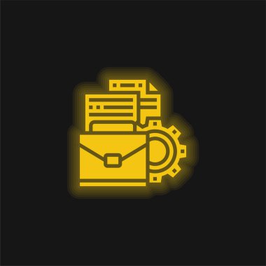 Briefcase yellow glowing neon icon clipart