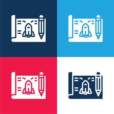 Blueprint blue and red four color minimal icon set clipart