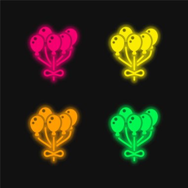 Dört renkli balon parlayan neon vektör simgesi