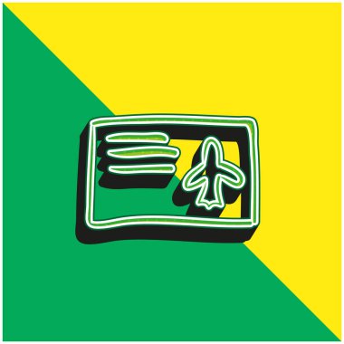 Uçak Bileti El Çizimi Kağıt Yeşil ve Sarı 3D vektör simgesi logosu