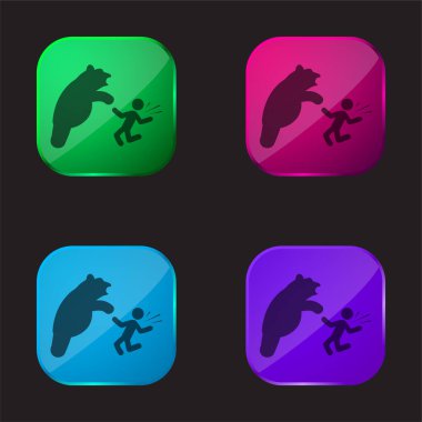 Bear Attacking four color glass button icon clipart