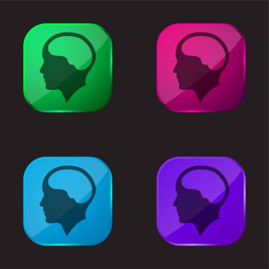 Brain Inside Human Head four color glass button icon clipart
