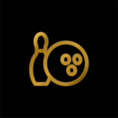 Bowling Topu ve Pin altın kaplama metalik ikon veya logo vektörü