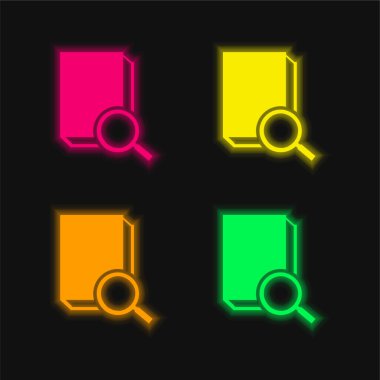 Kitap dört renk parlayan neon vektör simgesi