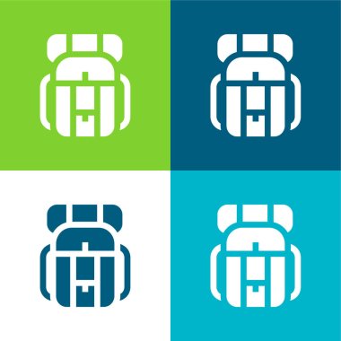 Backpack Flat four color minimal icon set clipart