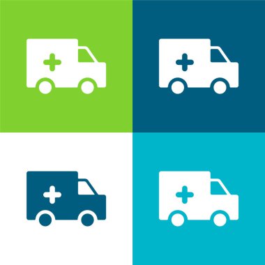 Ambulans Silueti Düz Düz Renk en az simge seti
