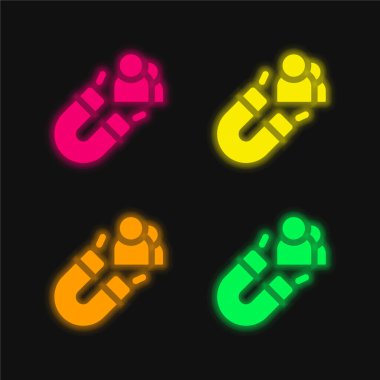 Müşterileri cezp et Dört renk parlayan neon vektör simgesi