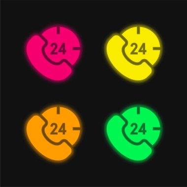 24 Saat Parlayan neon vektör simgesi