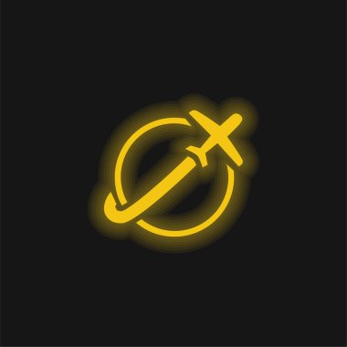 Airplane Travelling Around Earth yellow glowing neon icon clipart
