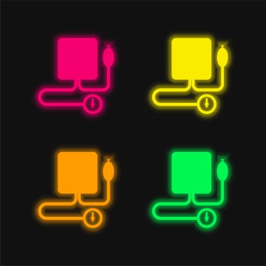 Blood Pressure Gauge four color glowing neon vector icon clipart