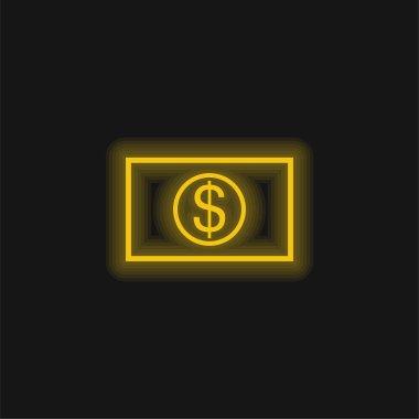 Big Dollar Bill yellow glowing neon icon clipart