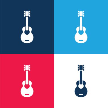 Acoustic Guitar blue and red four color minimal icon set clipart
