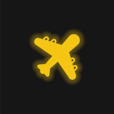 Uçak sarı parlayan neon simgesi