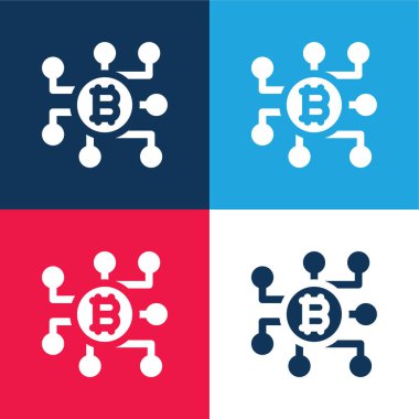 Bitcoin mavi ve kırmızı dört renk minimal simge kümesi