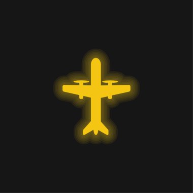 Aeroplane With Propellers yellow glowing neon icon clipart
