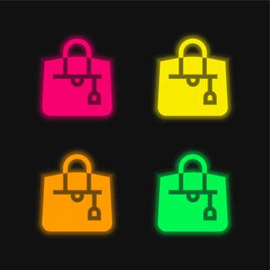 Dört renkli parlak neon vektör simgesi