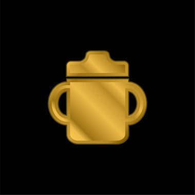 Baby Drinking Bottle With Handle On Both Sides gold plated metalic icon or logo vector