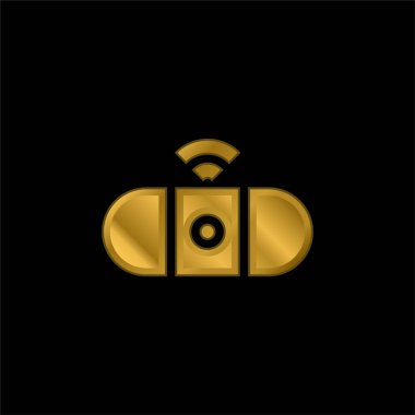 Bluetooth altın kaplama metalik simge veya logo vektörü