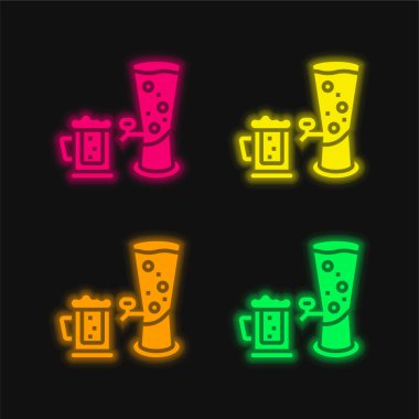 Bira dört renk parlayan neon vektör simgesi