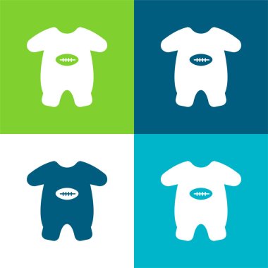 Baby Onesie With Football Design Flat four color minimal icon set clipart