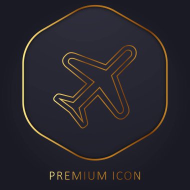 Airplane Rotated Diagonal Transport Outlined Symbol golden line premium logo or icon clipart