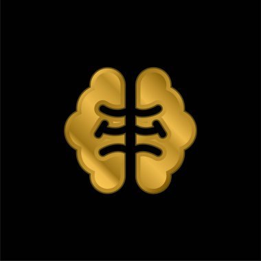 Beyin altın kaplamalı metalik simge veya logo vektörü