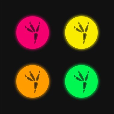 Dört Çemberdeki Kuş Ayak İzi Parlayan neon vektör simgesi