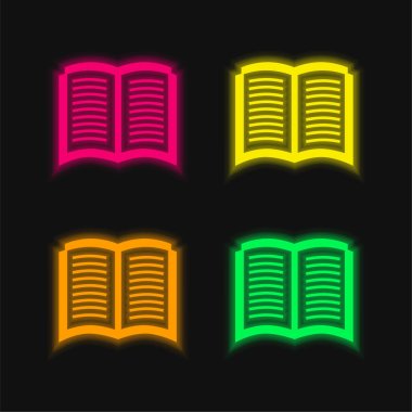 Kitap Açılmış Sembol Dört Renkli Parlak Neon vektör simgesi