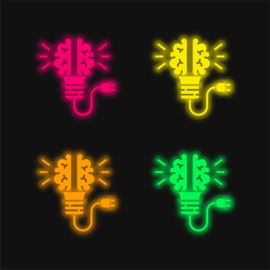 Beyin dört renk parlayan neon vektör simgesi