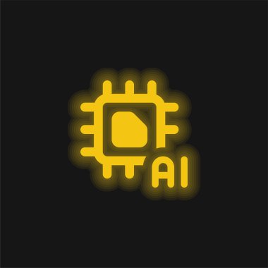 Yapay Zeka sarı parlak neon simgesi