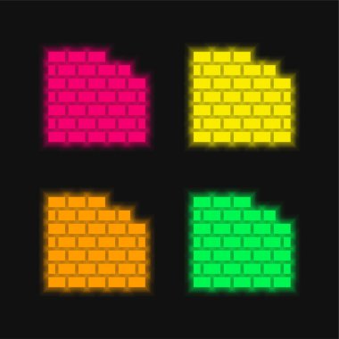 Tuğla Duvar dört renk parlayan neon vektör simgesi