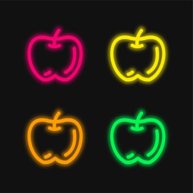 Apple Hand Fruit Outline dört renkli parlak neon vektör simgesi