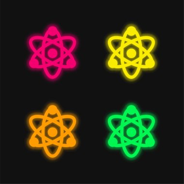 Atom four color glowing neon vector icon clipart