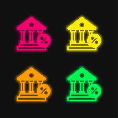 Bank four color glowing neon vector icon clipart
