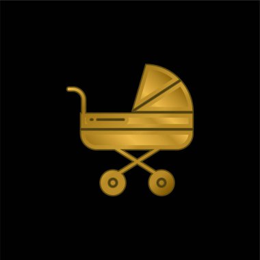 Bebek Stroller altın kaplama metalik simge veya logo vektörü