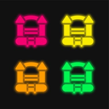 Bouncy Castle four color glowing neon vector icon clipart