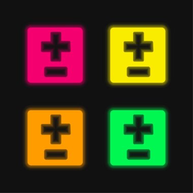 Add And Subtract Symbols four color glowing neon vector icon clipart