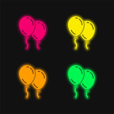 Dört renkli balonlar parlayan neon vektör simgesi