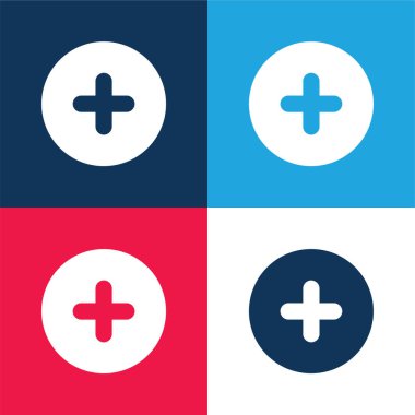 Yuvarlak Düğme mavi ve kırmızı dört renk minimal simgesi seti ekle