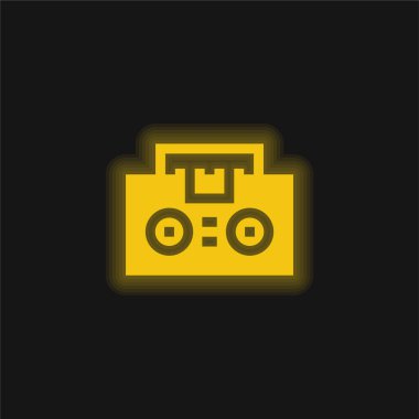 Müzik seti sarı parlayan neon simgesi