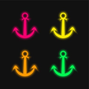 Anchor Symbol For Interface four color glowing neon vector icon clipart