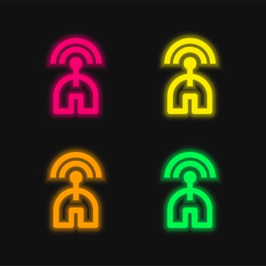 Bluetooth Radar Signal four color glowing neon vector icon clipart