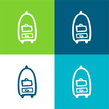 Baggages Hotel Cart Transportation Hand Drawn Tools Flat four color minimal icon set clipart